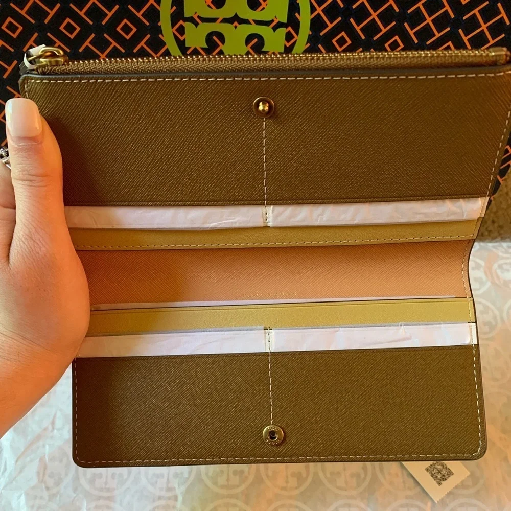 Tory Burch Walker Printed Zip Slim Wallet Ditsy Borders Floral